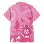 Australia Breast Cancer Awareness Family Matching Off Shoulder Short Dress and Hawaiian Shirt Pink Ribbon Manta Ray Aboriginal Art - Aussie Hoodie