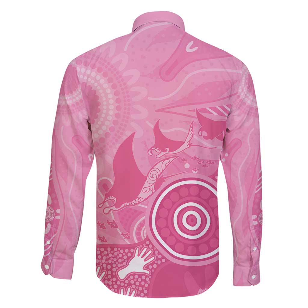 Australia Breast Cancer Awareness Family Matching Off Shoulder Short Dress and Hawaiian Shirt Pink Ribbon Manta Ray Aboriginal Art - Aussie Hoodie