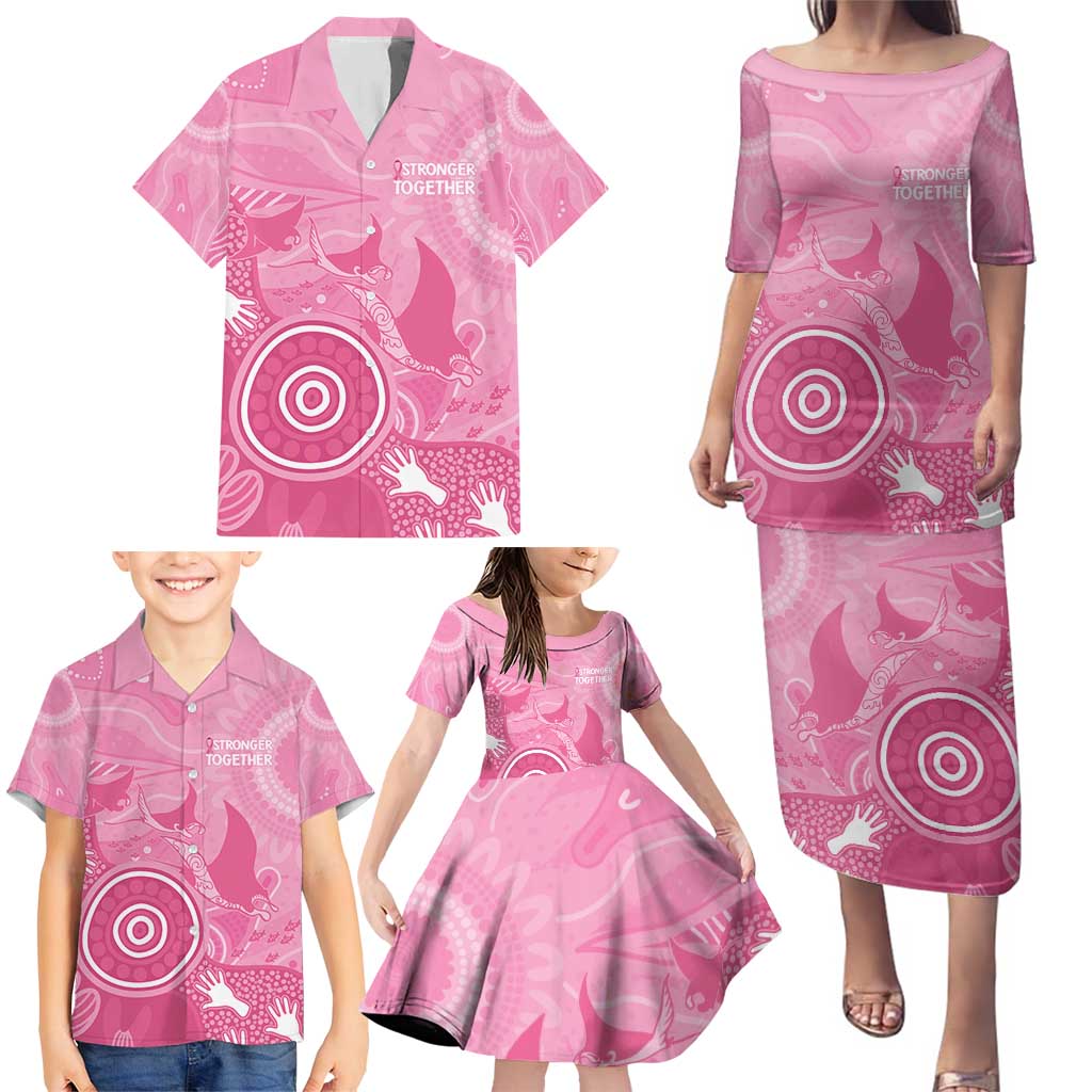 Australia Breast Cancer Awareness Family Matching Puletasi and Hawaiian Shirt Pink Ribbon Manta Ray Aboriginal Art - Aussie Hoodie