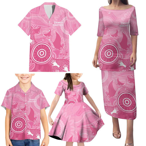 Australia Breast Cancer Awareness Family Matching Puletasi and Hawaiian Shirt Pink Ribbon Manta Ray Aboriginal Art - Aussie Hoodie