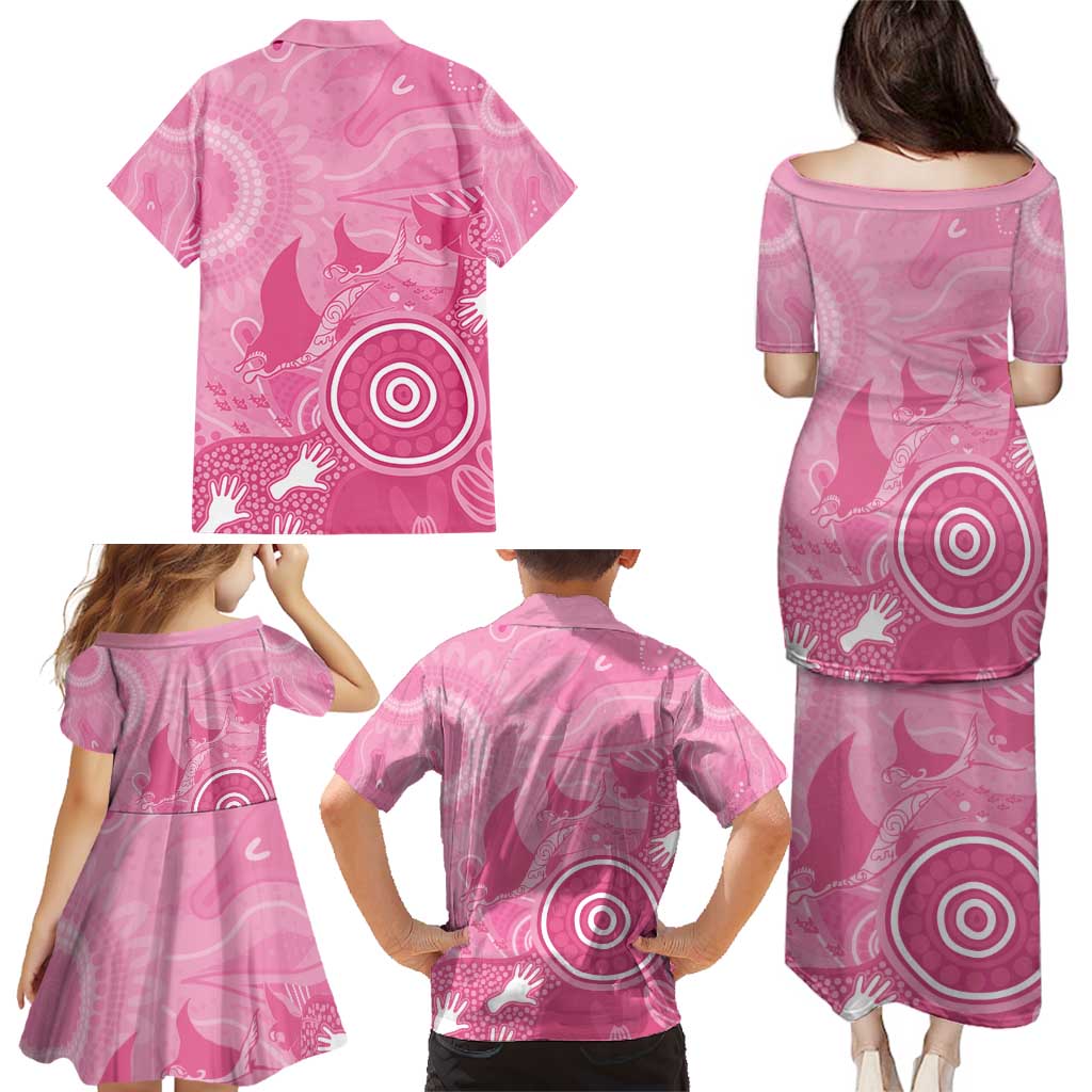 Australia Breast Cancer Awareness Family Matching Puletasi and Hawaiian Shirt Pink Ribbon Manta Ray Aboriginal Art - Aussie Hoodie
