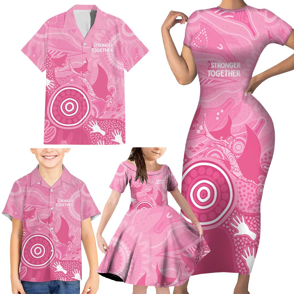 Australia Breast Cancer Awareness Family Matching Short Sleeve Bodycon Dress and Hawaiian Shirt Pink Ribbon Manta Ray Aboriginal Art - Aussie Hoodie