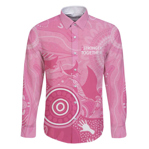 Australia Breast Cancer Awareness Family Matching Short Sleeve Bodycon Dress and Hawaiian Shirt Pink Ribbon Manta Ray Aboriginal Art - Aussie Hoodie