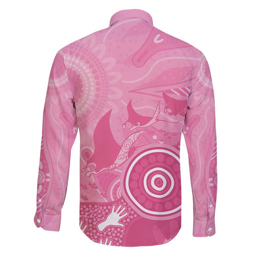 Australia Breast Cancer Awareness Family Matching Short Sleeve Bodycon Dress and Hawaiian Shirt Pink Ribbon Manta Ray Aboriginal Art - Aussie Hoodie