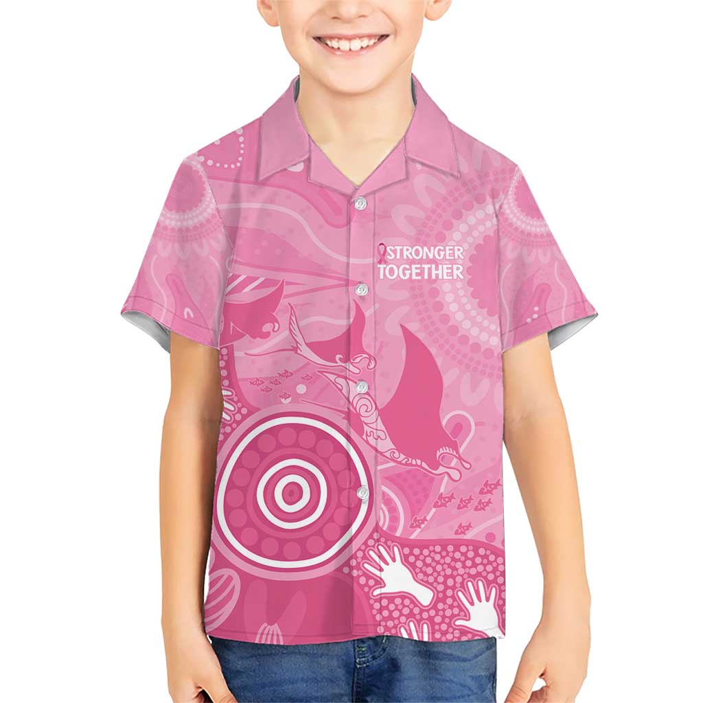 Australia Breast Cancer Awareness Family Matching Short Sleeve Bodycon Dress and Hawaiian Shirt Pink Ribbon Manta Ray Aboriginal Art - Aussie Hoodie