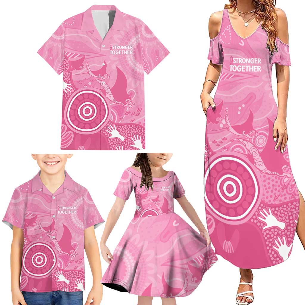 Australia Breast Cancer Awareness Family Matching Summer Maxi Dress and Hawaiian Shirt Pink Ribbon Manta Ray Aboriginal Art - Aussie Hoodie