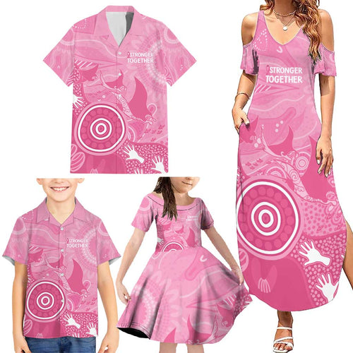 Australia Breast Cancer Awareness Family Matching Summer Maxi Dress and Hawaiian Shirt Pink Ribbon Manta Ray Aboriginal Art - Aussie Hoodie