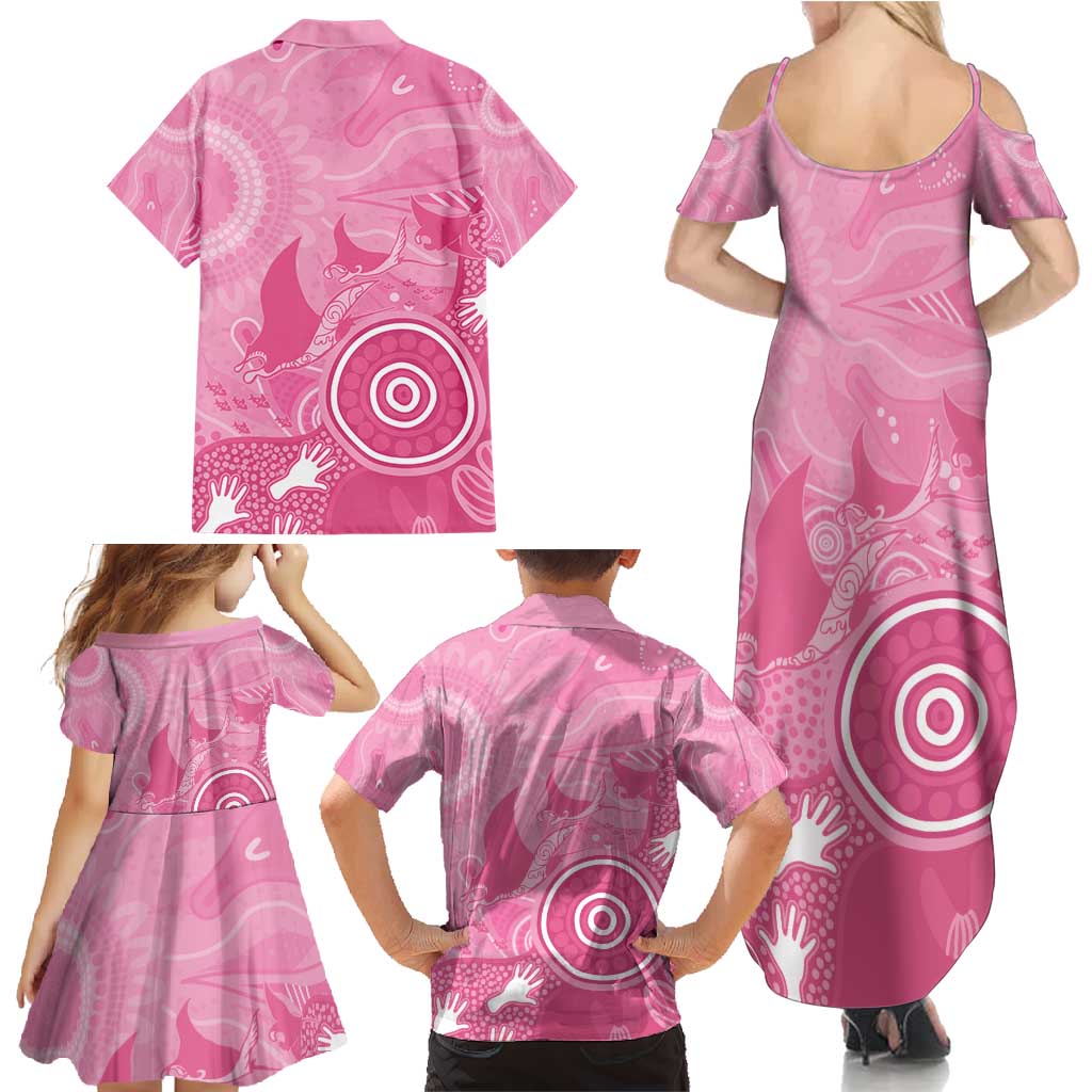 Australia Breast Cancer Awareness Family Matching Summer Maxi Dress and Hawaiian Shirt Pink Ribbon Manta Ray Aboriginal Art - Aussie Hoodie