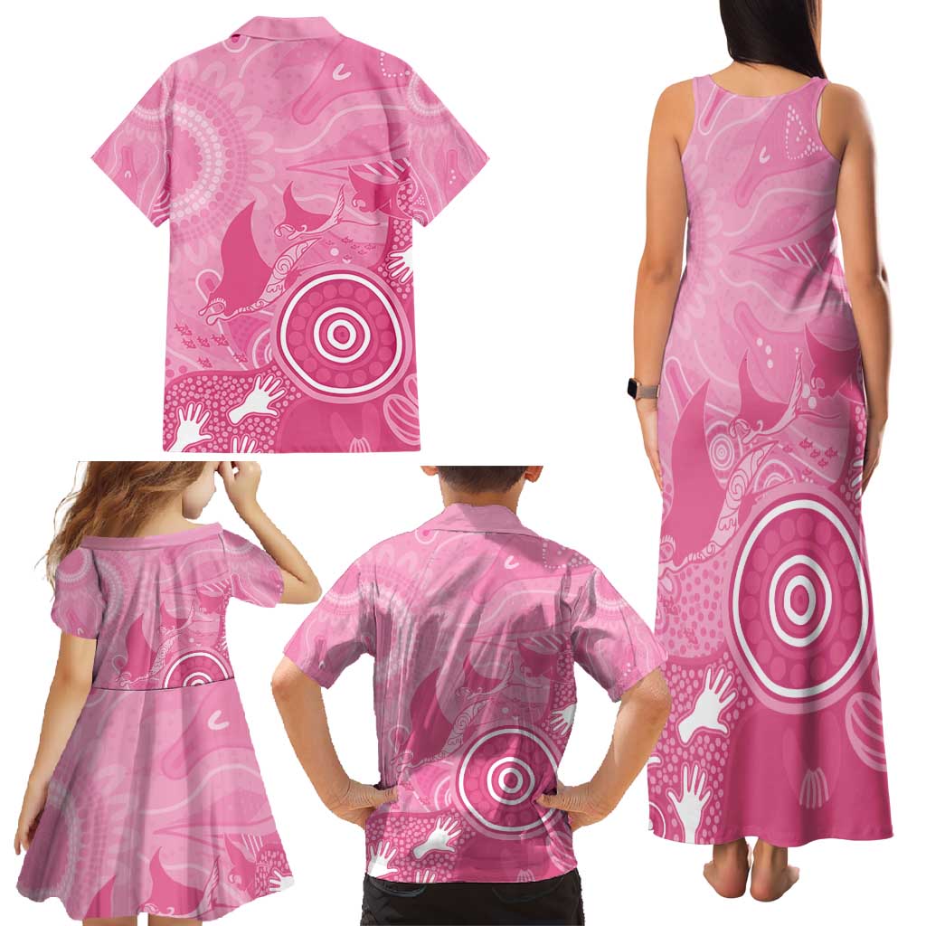 Australia Breast Cancer Awareness Family Matching Tank Maxi Dress and Hawaiian Shirt Pink Ribbon Manta Ray Aboriginal Art - Aussie Hoodie
