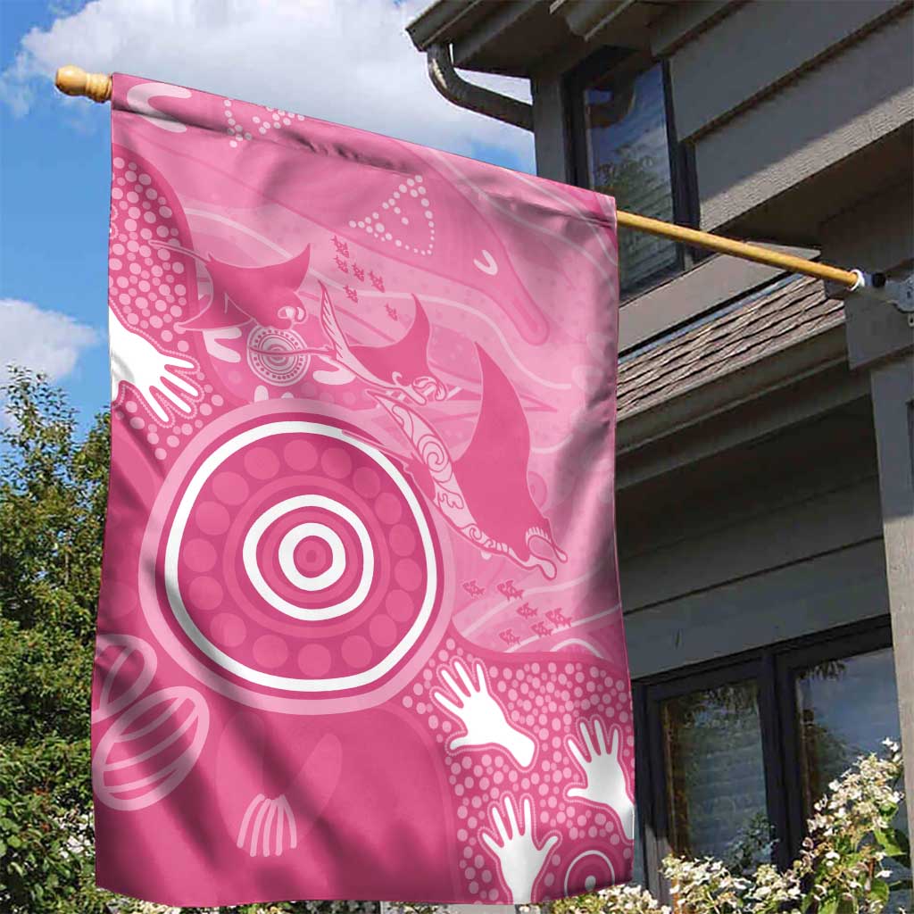 Australia Breast Cancer Awareness Garden Flag Pink Ribbon Manta Ray Aboriginal Art - Aussie Hoodie