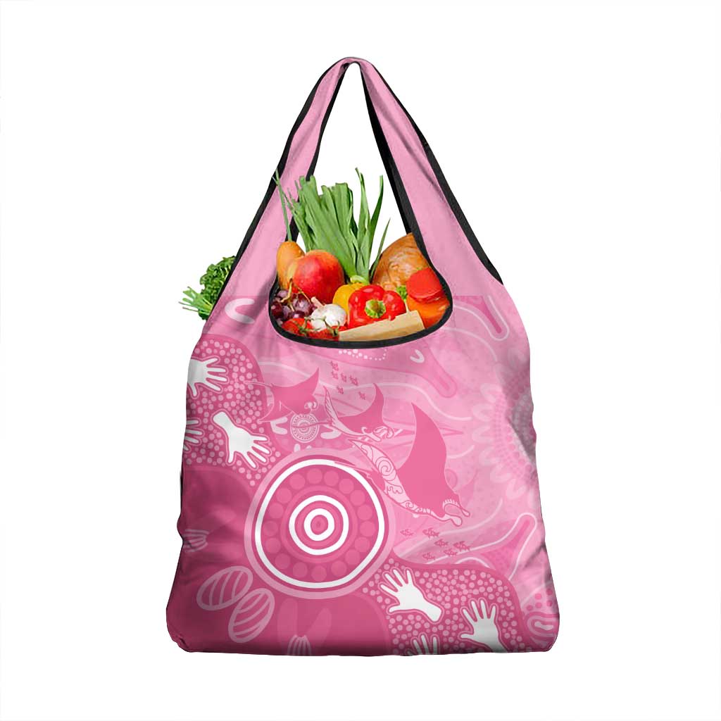 Australia Breast Cancer Awareness Grocery Bag Pink Ribbon Manta Ray Aboriginal Art - Aussie Hoodie