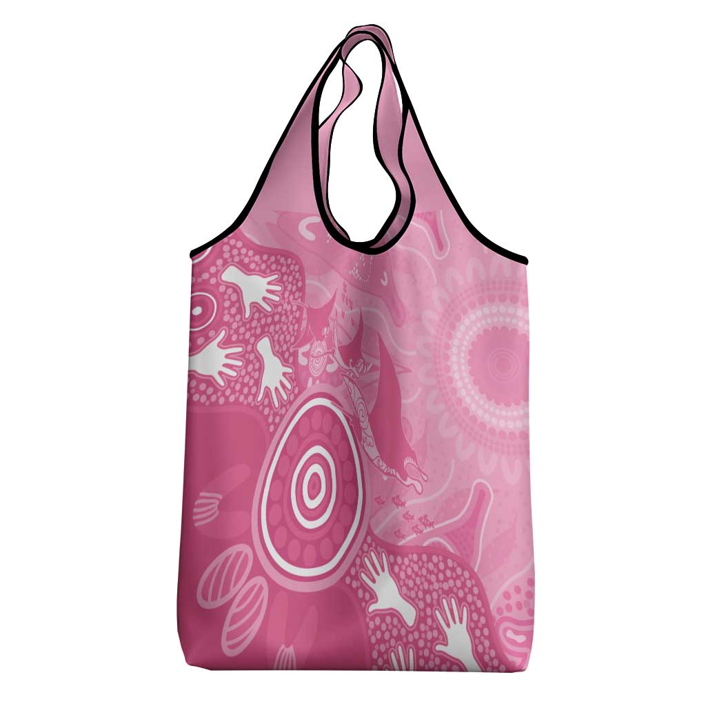Australia Breast Cancer Awareness Grocery Bag Pink Ribbon Manta Ray Aboriginal Art - Aussie Hoodie