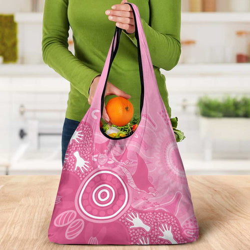 Australia Breast Cancer Awareness Grocery Bag Pink Ribbon Manta Ray Aboriginal Art - Aussie Hoodie