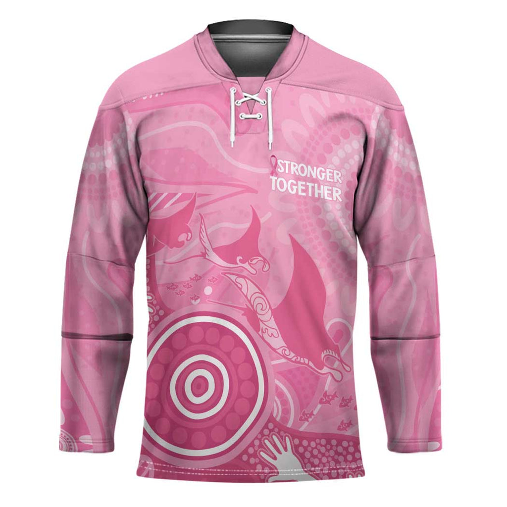 Australia Breast Cancer Awareness Hockey Jersey Pink Ribbon Manta Ray Aboriginal Art - Aussie Hoodie