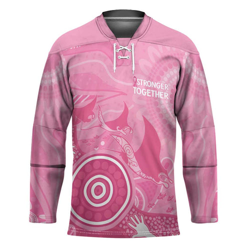 Australia Breast Cancer Awareness Hockey Jersey Pink Ribbon Manta Ray Aboriginal Art - Aussie Hoodie