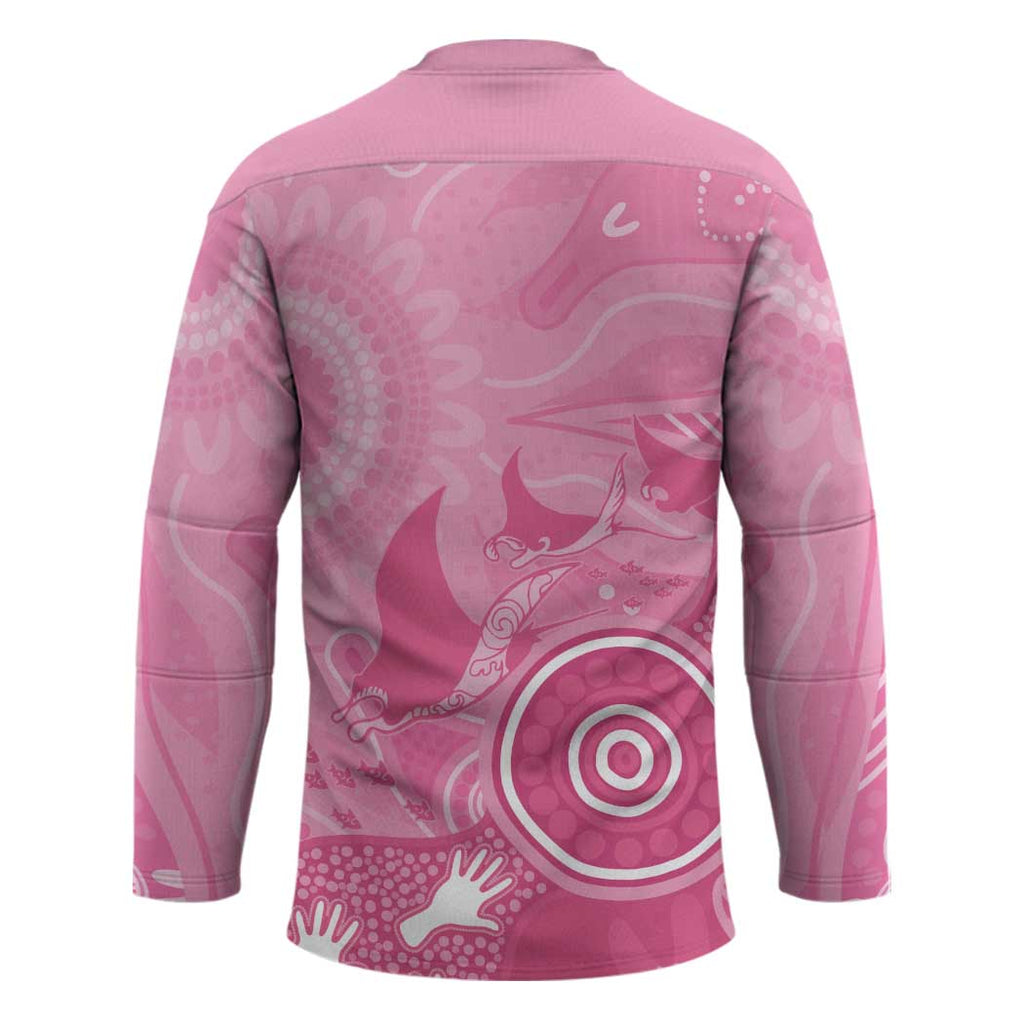 Australia Breast Cancer Awareness Hockey Jersey Pink Ribbon Manta Ray Aboriginal Art - Aussie Hoodie