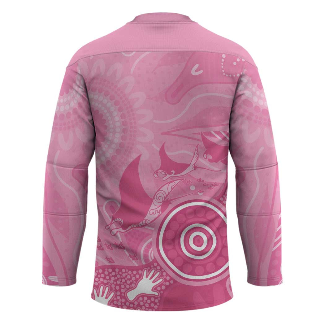Australia Breast Cancer Awareness Hockey Jersey Pink Ribbon Manta Ray Aboriginal Art - Aussie Hoodie