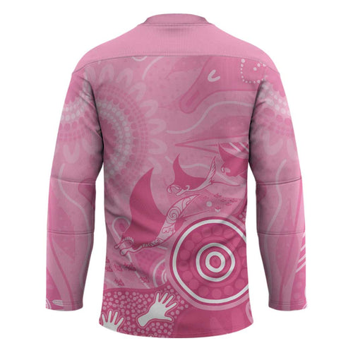 Australia Breast Cancer Awareness Hockey Jersey Pink Ribbon Manta Ray Aboriginal Art - Aussie Hoodie