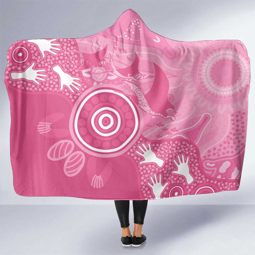 Australia Breast Cancer Awareness Hooded Blanket Pink Ribbon Manta Ray Aboriginal Art - Aussie Hoodie