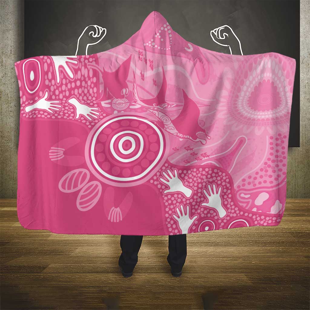Australia Breast Cancer Awareness Hooded Blanket Pink Ribbon Manta Ray Aboriginal Art - Aussie Hoodie