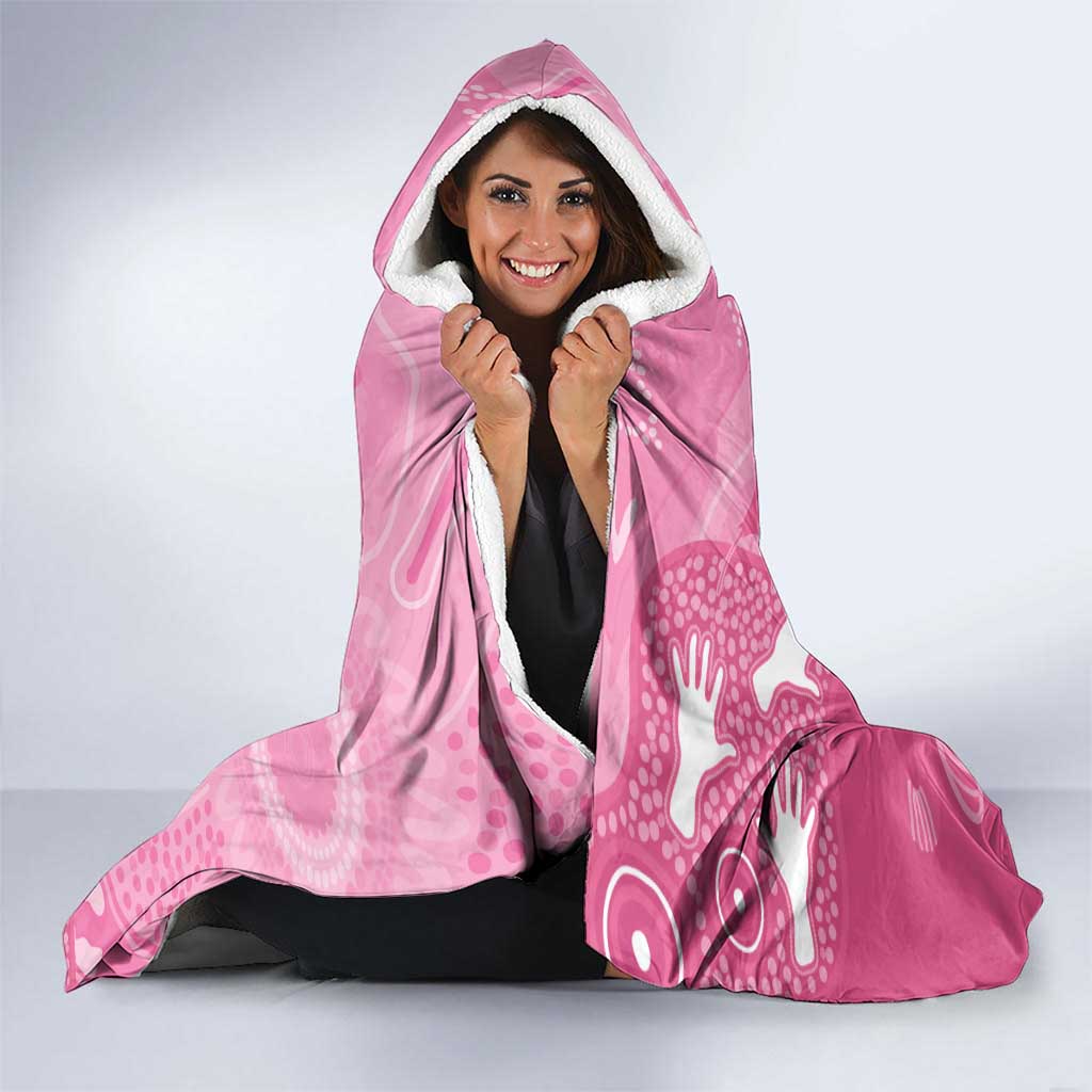 Australia Breast Cancer Awareness Hooded Blanket Pink Ribbon Manta Ray Aboriginal Art - Aussie Hoodie