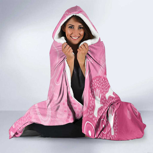 Australia Breast Cancer Awareness Hooded Blanket Pink Ribbon Manta Ray Aboriginal Art - Aussie Hoodie