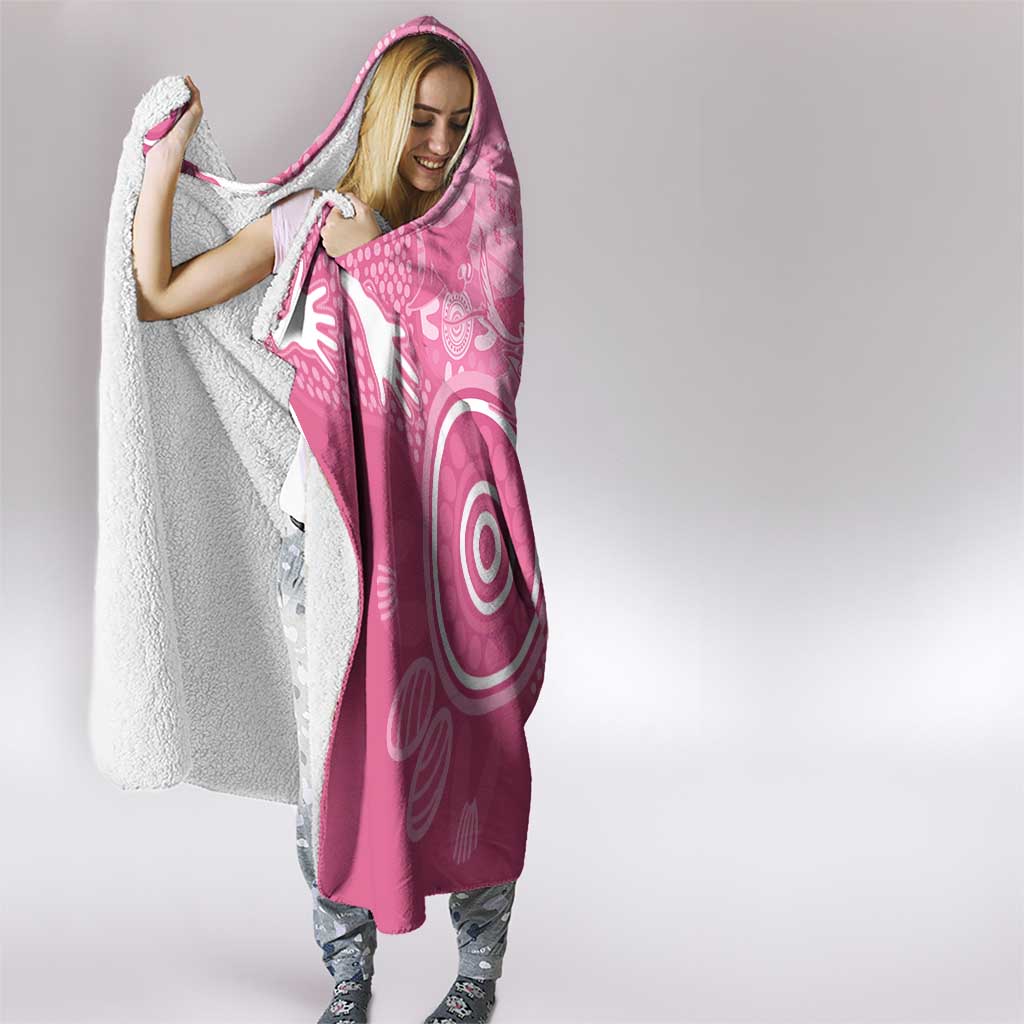 Australia Breast Cancer Awareness Hooded Blanket Pink Ribbon Manta Ray Aboriginal Art - Aussie Hoodie