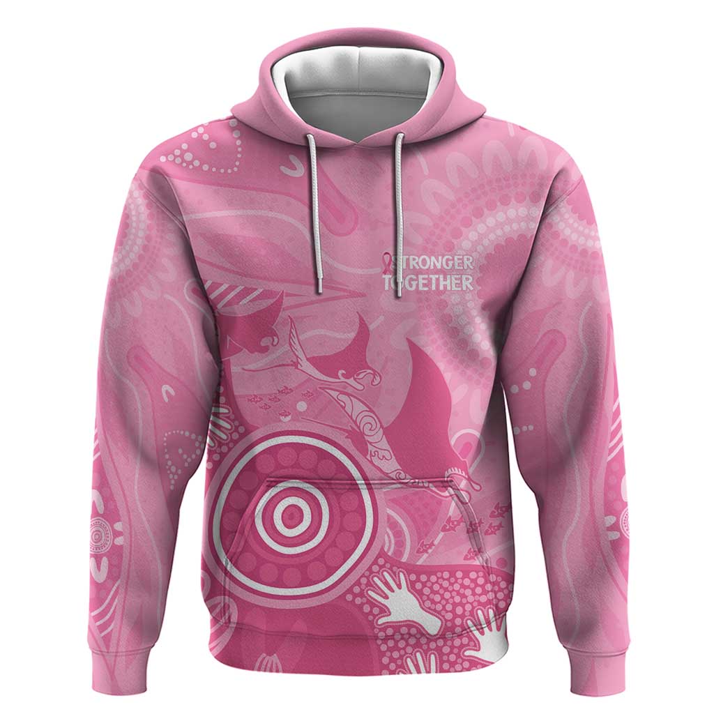 Australia Breast Cancer Awareness Hoodie Pink Ribbon Manta Ray Aboriginal Art - Aussie Hoodie