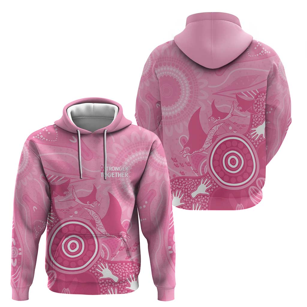 Australia Breast Cancer Awareness Hoodie Pink Ribbon Manta Ray Aboriginal Art - Aussie Hoodie