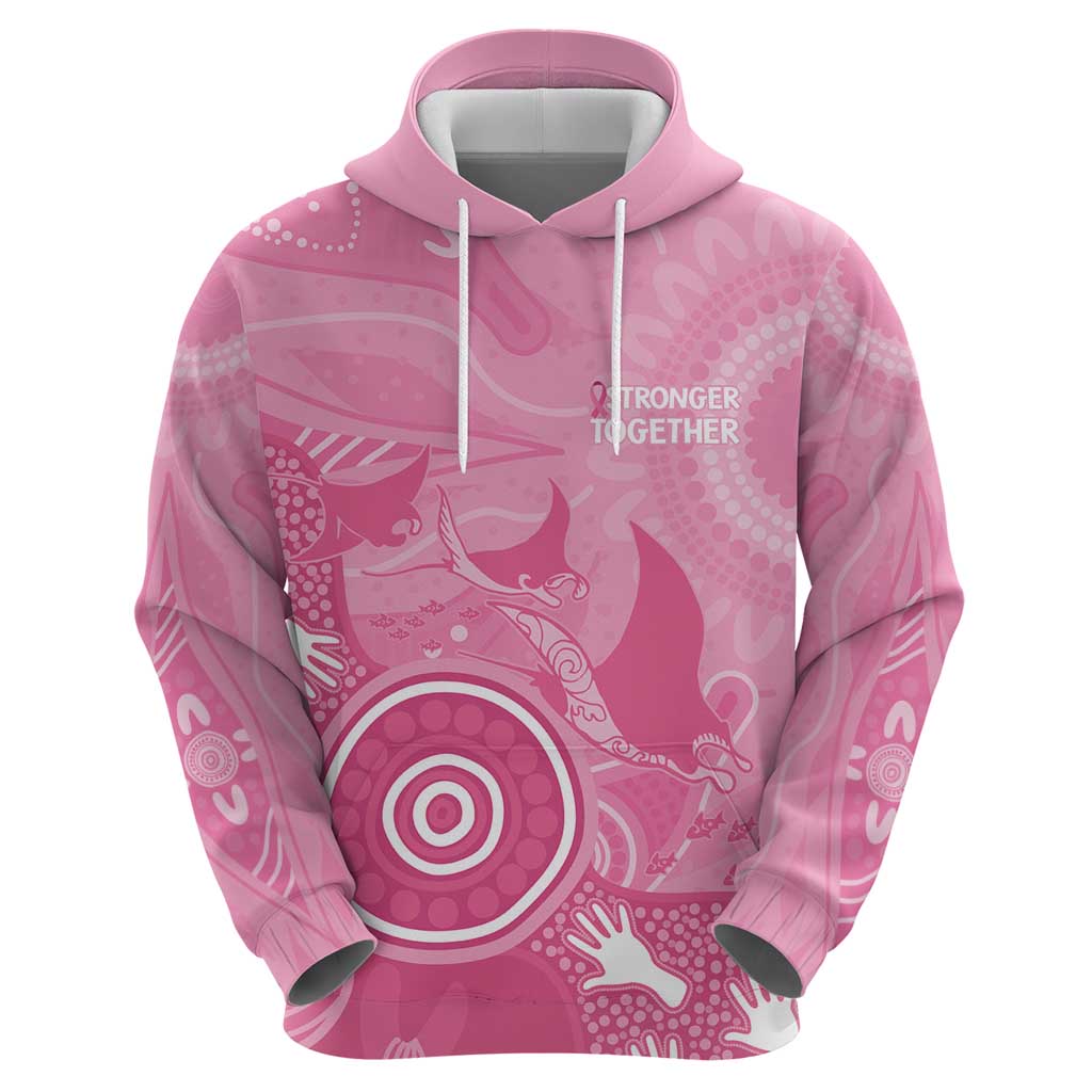 Australia Breast Cancer Awareness Hoodie Pink Ribbon Manta Ray Aboriginal Art - Aussie Hoodie