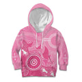 Australia Breast Cancer Awareness Kid Hoodie Pink Ribbon Manta Ray Aboriginal Art - Aussie Hoodie