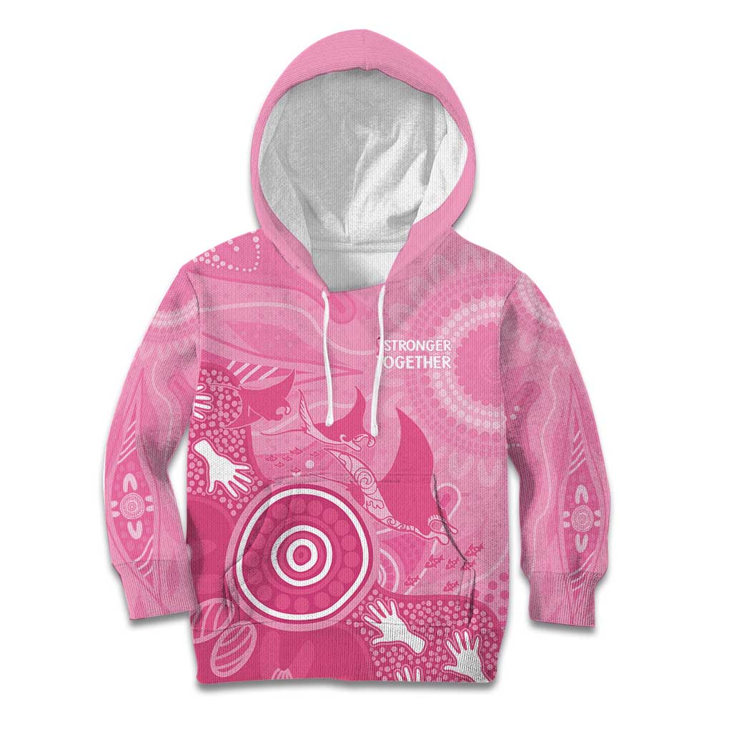 Australia Breast Cancer Awareness Kid Hoodie Pink Ribbon Manta Ray Aboriginal Art - Aussie Hoodie