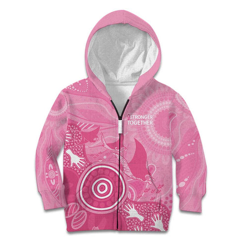 Australia Breast Cancer Awareness Kid Hoodie Pink Ribbon Manta Ray Aboriginal Art - Aussie Hoodie