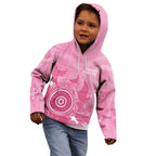 Australia Breast Cancer Awareness Kid Hoodie Pink Ribbon Manta Ray Aboriginal Art - Aussie Hoodie