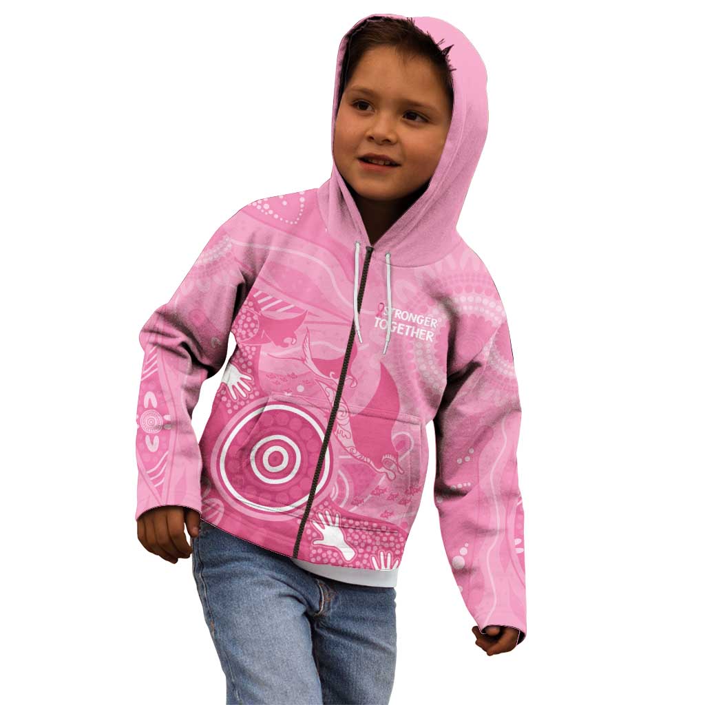 Australia Breast Cancer Awareness Kid Hoodie Pink Ribbon Manta Ray Aboriginal Art - Aussie Hoodie