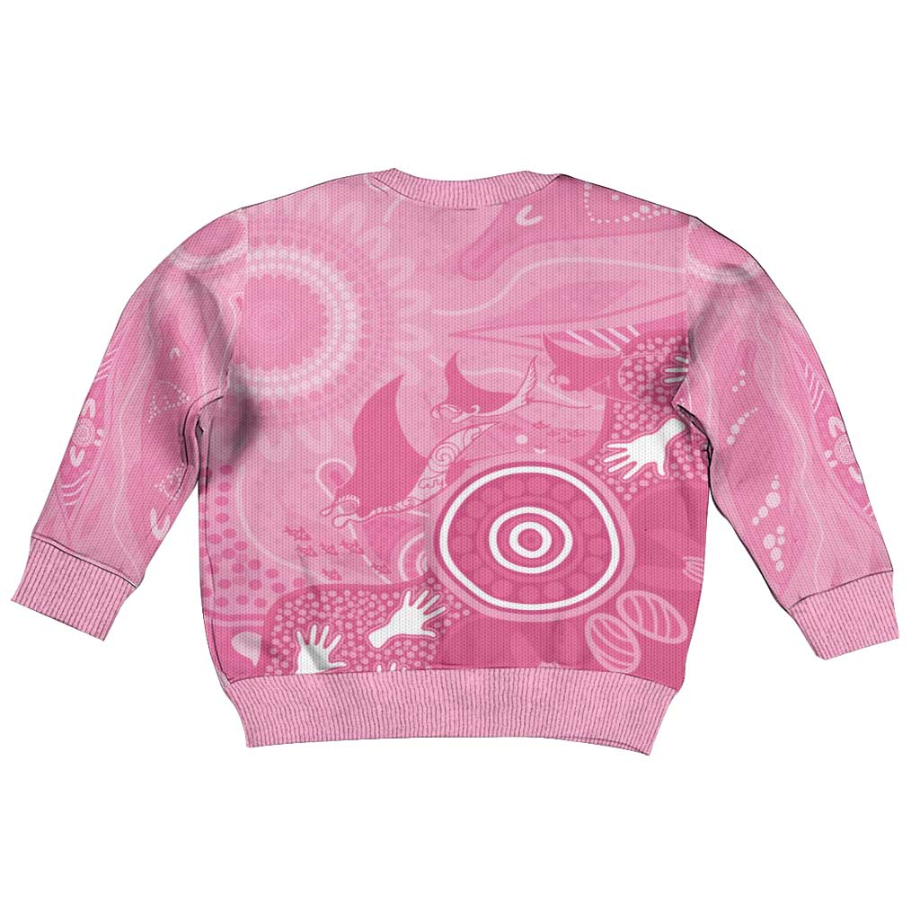 Australia Breast Cancer Awareness Kid Ugly Christmas Sweater Pink Ribbon Manta Ray Aboriginal Art - Aussie Hoodie