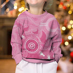 Australia Breast Cancer Awareness Kid Ugly Christmas Sweater Pink Ribbon Manta Ray Aboriginal Art - Aussie Hoodie