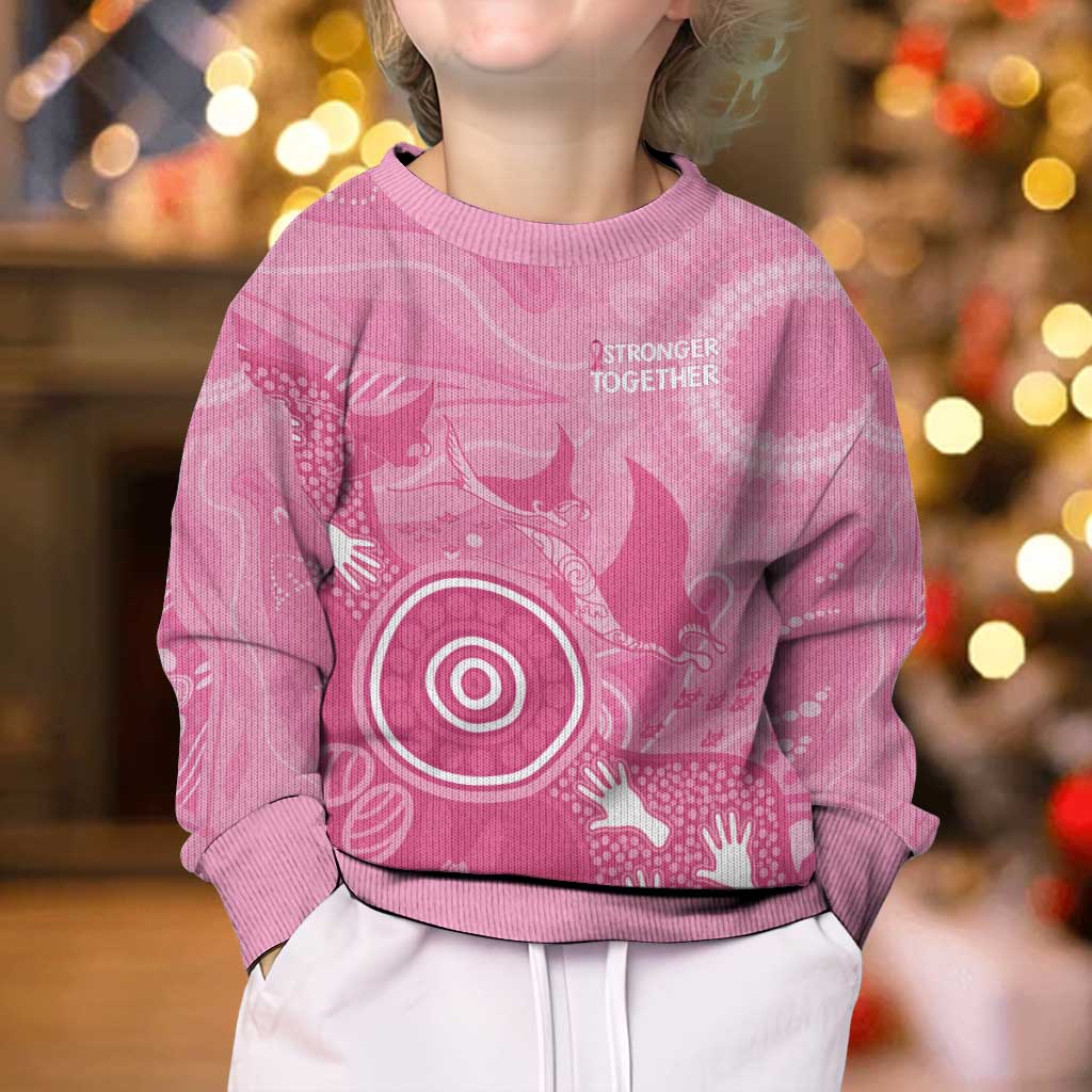 Australia Breast Cancer Awareness Kid Ugly Christmas Sweater Pink Ribbon Manta Ray Aboriginal Art - Aussie Hoodie