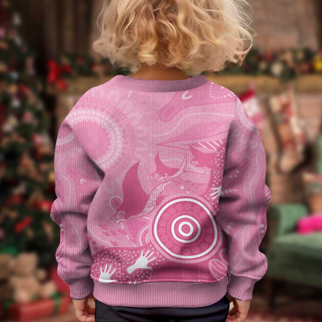 Australia Breast Cancer Awareness Kid Ugly Christmas Sweater Pink Ribbon Manta Ray Aboriginal Art - Aussie Hoodie