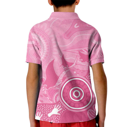 Australia Breast Cancer Awareness Kid Polo Shirt Pink Ribbon Manta Ray Aboriginal Art - Aussie Hoodie