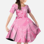 Australia Breast Cancer Awareness Kid Short Sleeve Dress Pink Ribbon Manta Ray Aboriginal Art - Aussie Hoodie