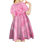 Australia Breast Cancer Awareness Kid Short Sleeve Dress Pink Ribbon Manta Ray Aboriginal Art - Aussie Hoodie