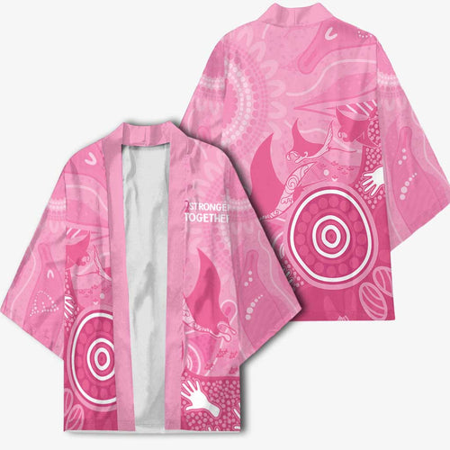 Australia Breast Cancer Awareness Kimono Pink Ribbon Manta Ray Aboriginal Art - Aussie Hoodie
