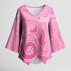 Australia Breast Cancer Awareness Kimono Sleeve Blouse Pink Ribbon Manta Ray Aboriginal Art - Aussie Hoodie
