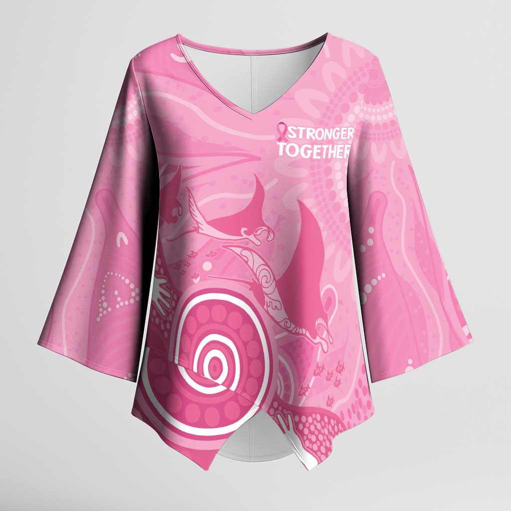 Australia Breast Cancer Awareness Kimono Sleeve Blouse Pink Ribbon Manta Ray Aboriginal Art - Aussie Hoodie
