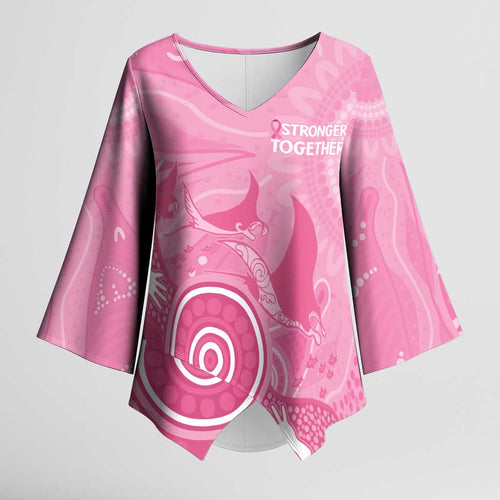 Australia Breast Cancer Awareness Kimono Sleeve Blouse Pink Ribbon Manta Ray Aboriginal Art - Aussie Hoodie