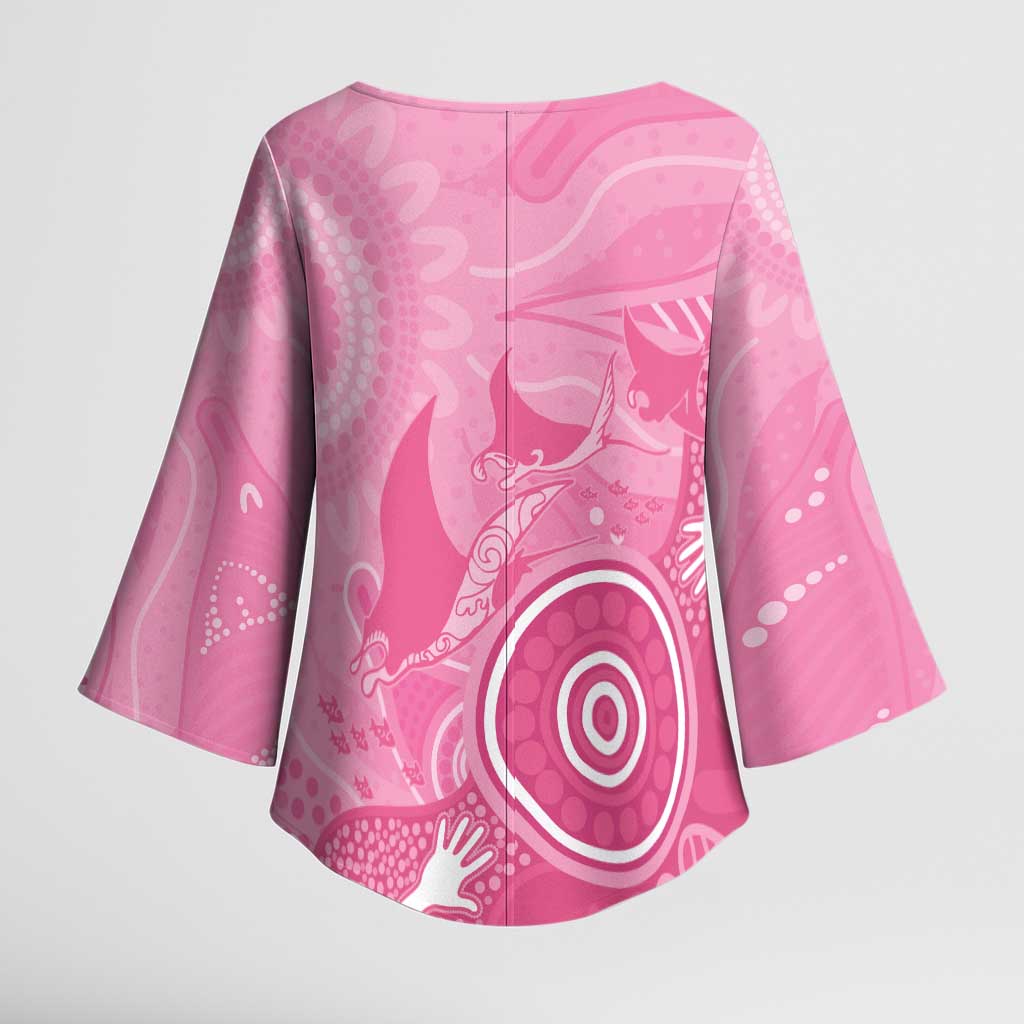 Australia Breast Cancer Awareness Kimono Sleeve Blouse Pink Ribbon Manta Ray Aboriginal Art - Aussie Hoodie