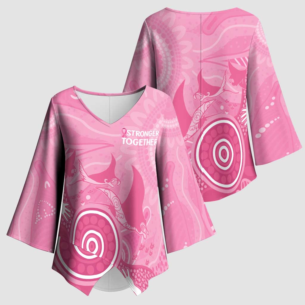 Australia Breast Cancer Awareness Kimono Sleeve Blouse Pink Ribbon Manta Ray Aboriginal Art - Aussie Hoodie