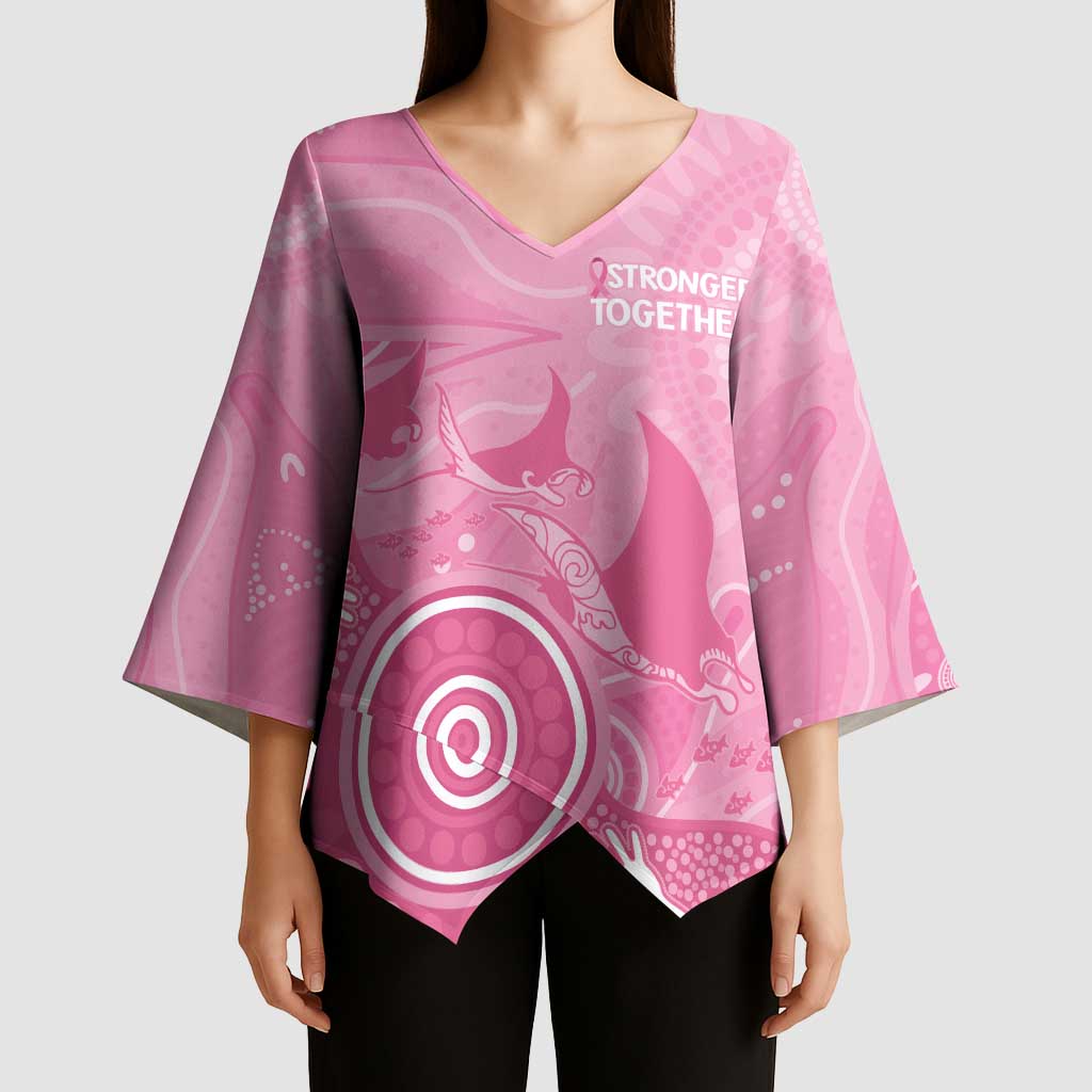 Australia Breast Cancer Awareness Kimono Sleeve Blouse Pink Ribbon Manta Ray Aboriginal Art - Aussie Hoodie