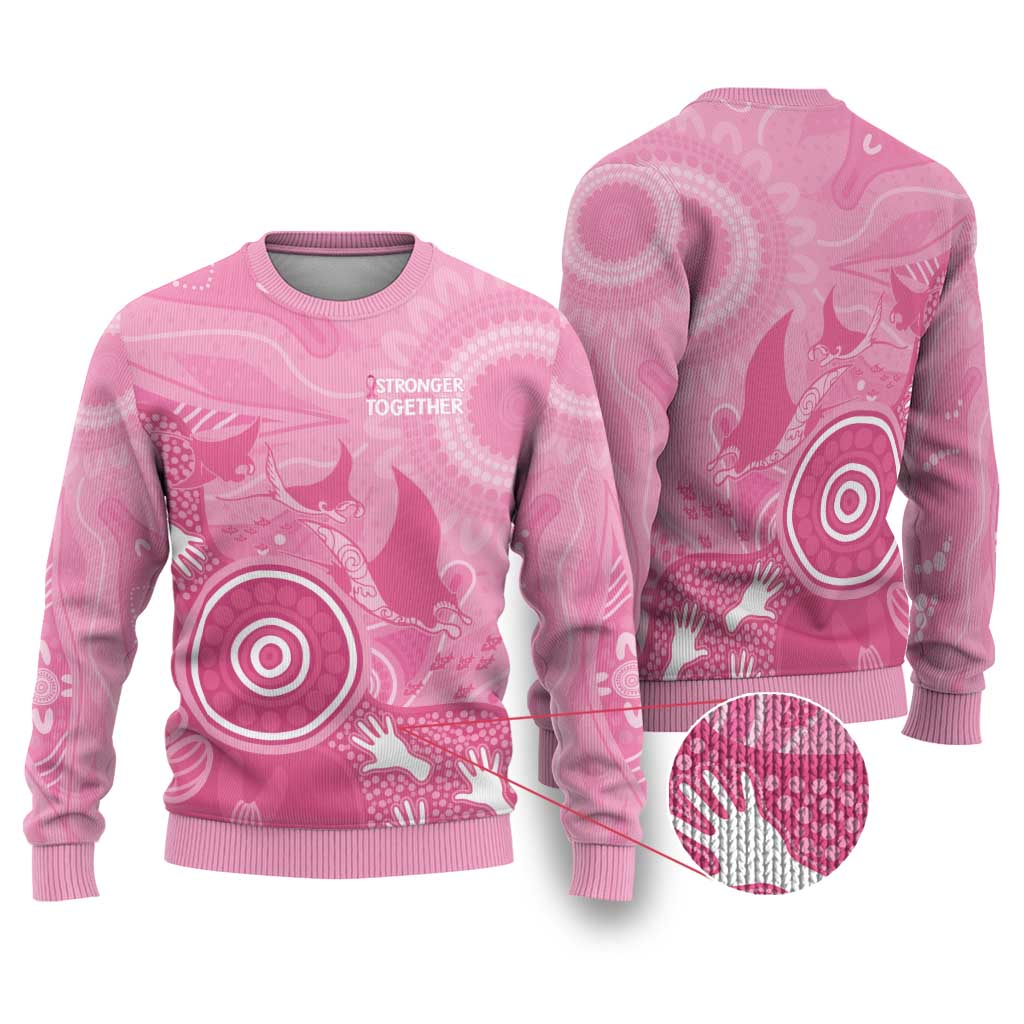 Australia Breast Cancer Awareness Ugly Christmas Sweater Pink Ribbon Manta Ray Aboriginal Art - Aussie Hoodie